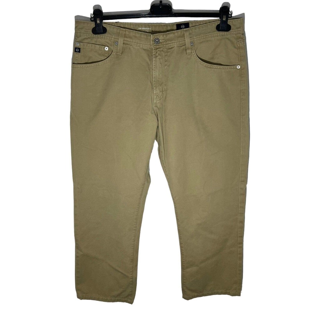 AG Adriano Goldschmied Mens Sz 36S Pants The Graduate Tailored Leg Khaki HEMMED